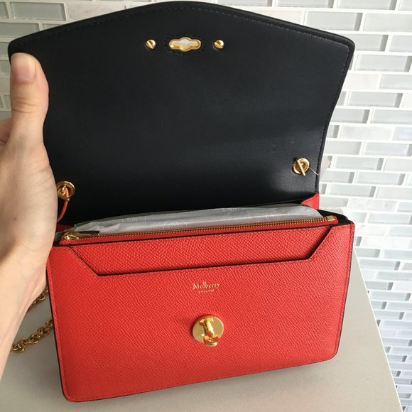 Mulberry Red Crossbody Bag with Gold Chain - Picture 7 of 14